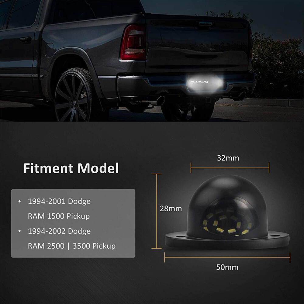 White LED Rear License Plate Lamp Light for 1994-2001 Dodge RAM 1500 2500 3500