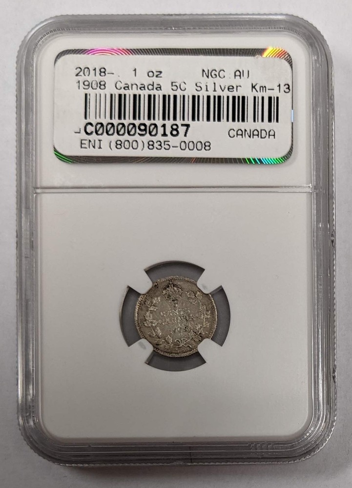 1908 Canada 5c Large 8 AU Details