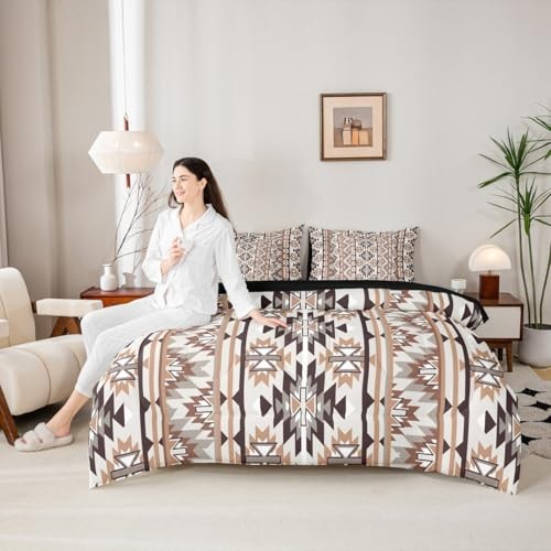 7 Piece Rustic Western Comforter Set with Sheets Queen Black Brown