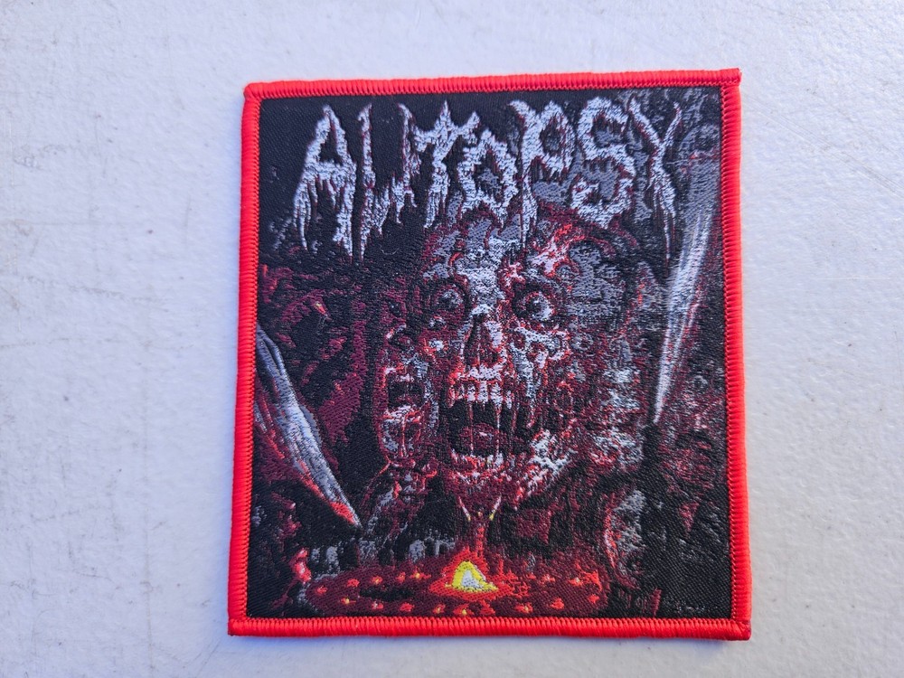AUTOPSY, SEW ON RED BORDER WOVEN PATCH