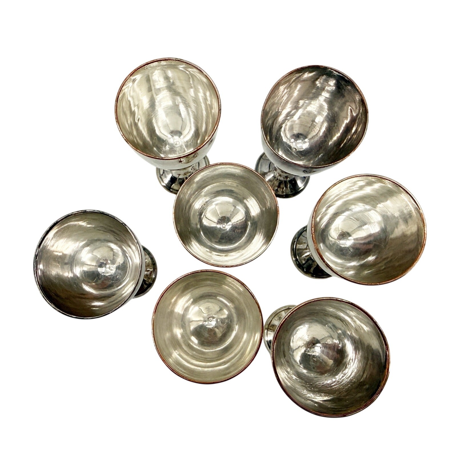 vintage set of 7 silver-plated small Cordial Goblets 3.5" tall mini metal cups