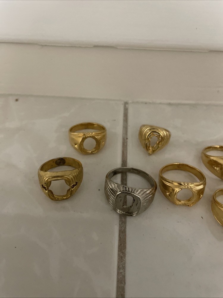 14 Assorted Plated Brass Ring Mounting Settings