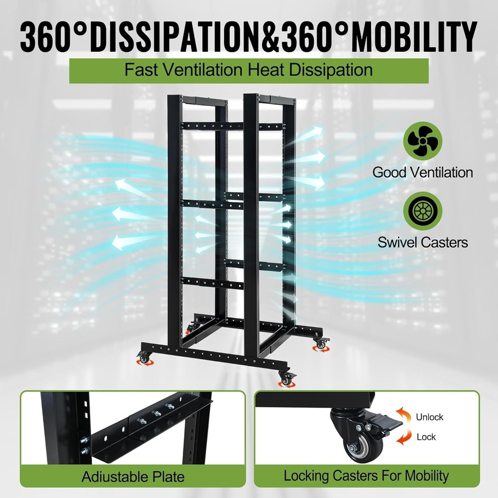 27U 4 Post Server Rack – Open Frame Rack for 19 Inch Equipment Adjustable Depth