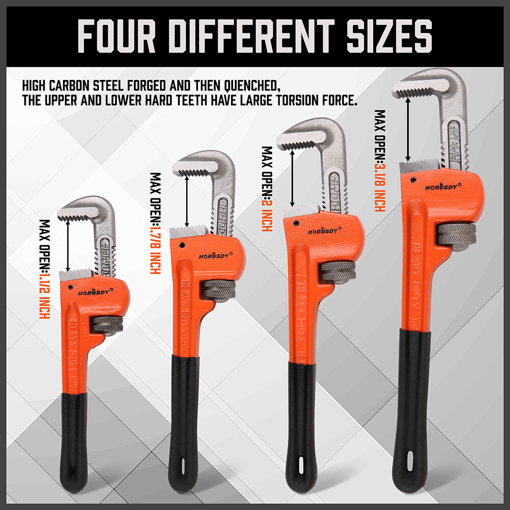 4pc Heavy Duty Pipe Wrench Set Monkey Heat Treated Adjustable 8" 10" 12" 14" NEW