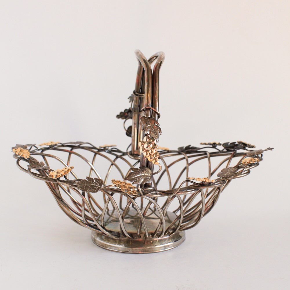 GODINGER Silver ART Vineyard GRAPE VINE  SILVER PLATED BASKET with Handle