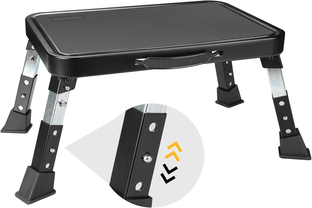 Folding Step Stool, 3-Level Adjustable Metal Step Stool with