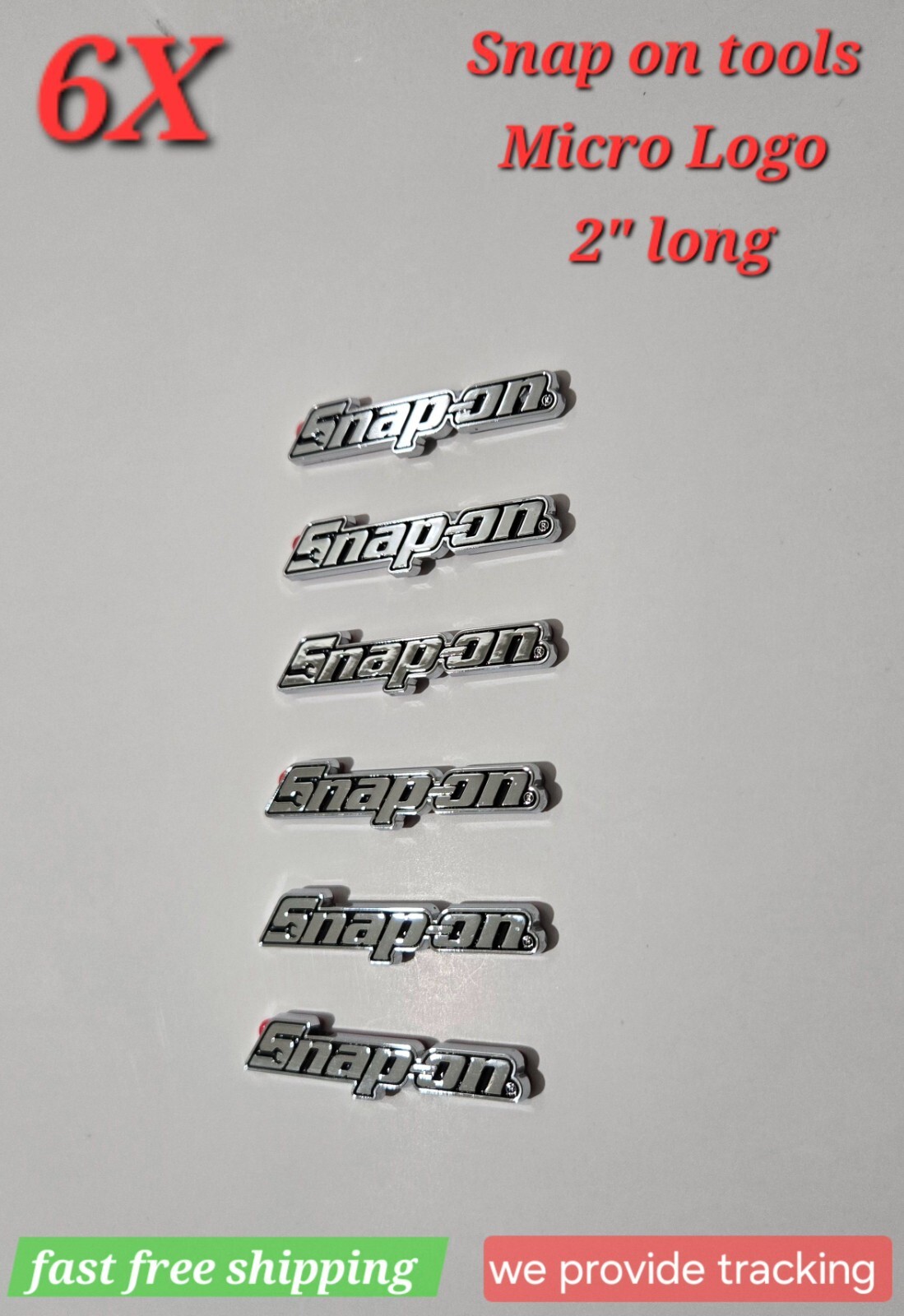 6PK SNAP ON TOOL BOX LOGO EMBLEM Silver Chrome Plastic Badge Decal 2" NEW MICRO!