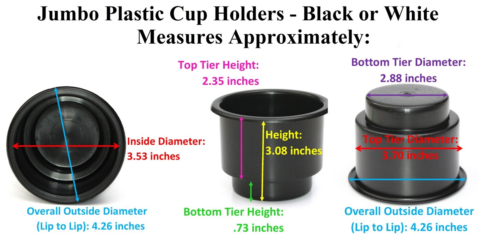 Black Jumbo Plastic Cup Holder Insert for Boat RV Car Truck