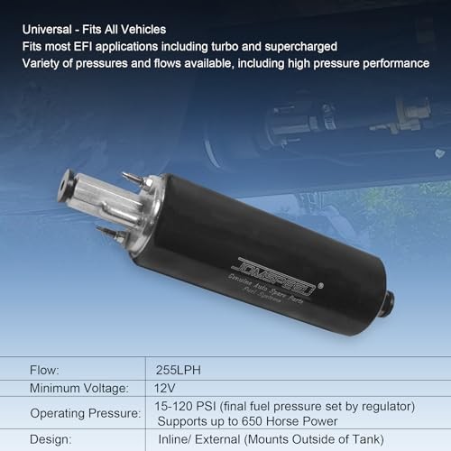 Universal External Inline Performance Fuel Pump Black 255LPH Replacement For