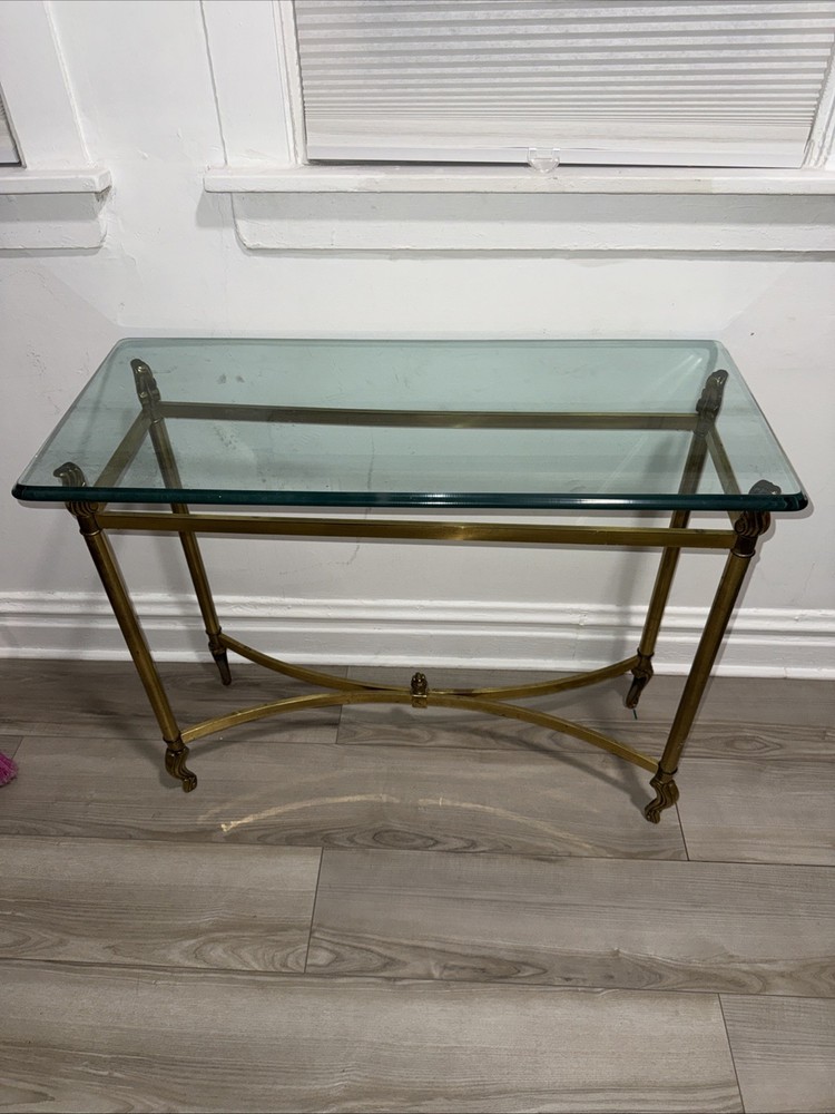 Solid Brass Beveled Glass Top Console Sofa Dressing Vanity Table