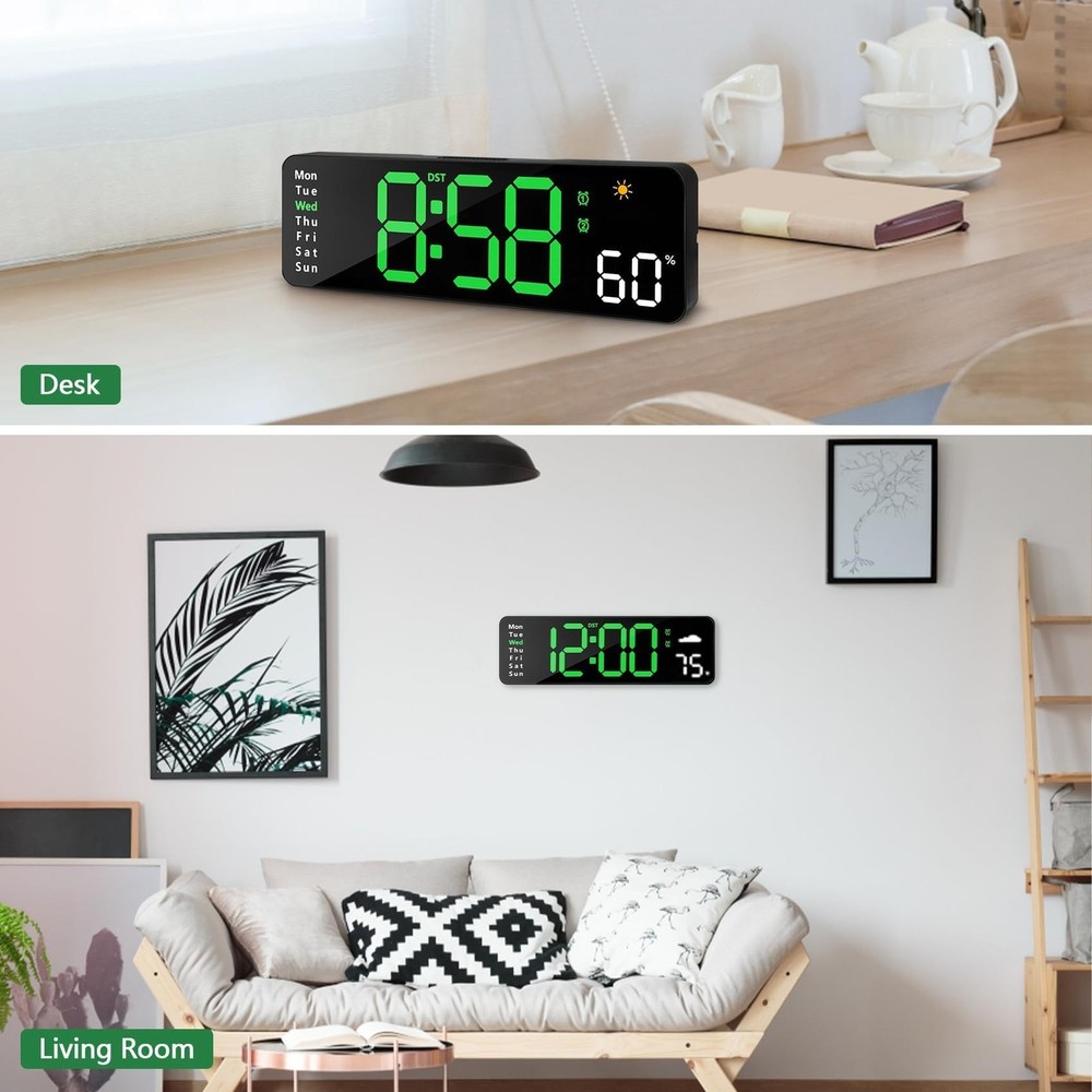 Digital Wall Clock with Remote Control, Large Display Plug in LED Digital Ala...