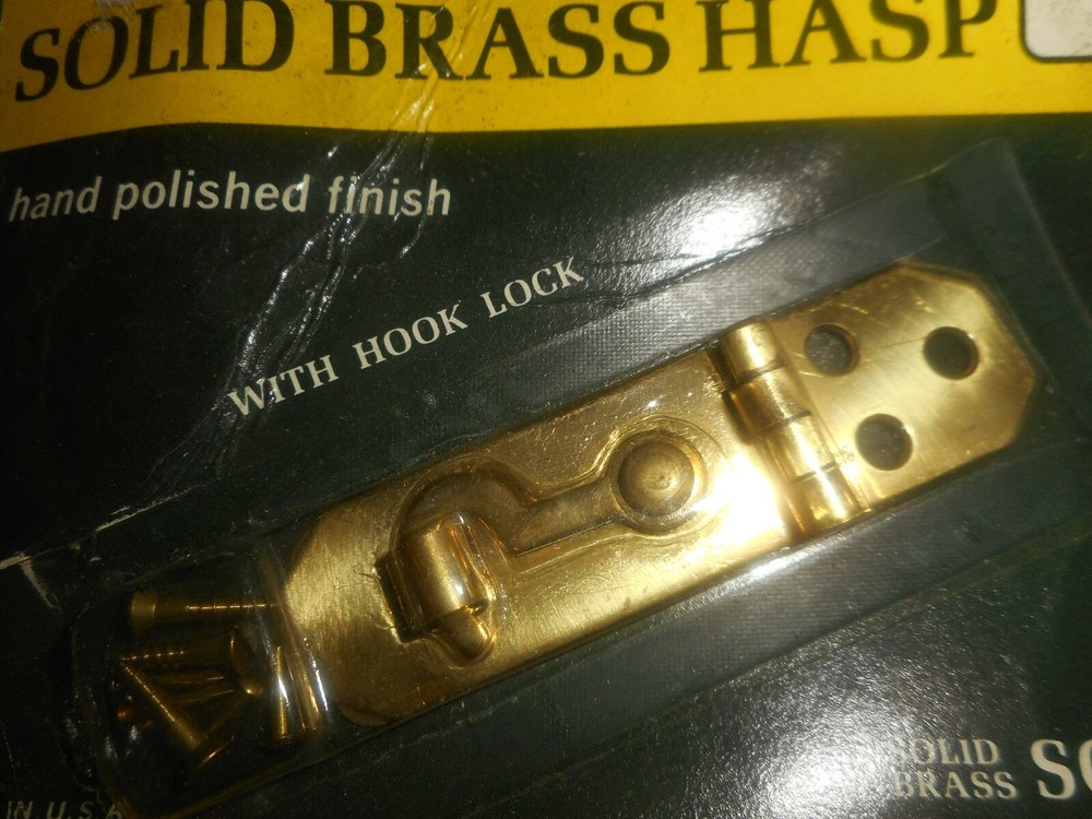 Vintage Solid Brass Hasp & Hook Lock Brainerd Mfg. Small 2 3/4" x 3/4" Nos