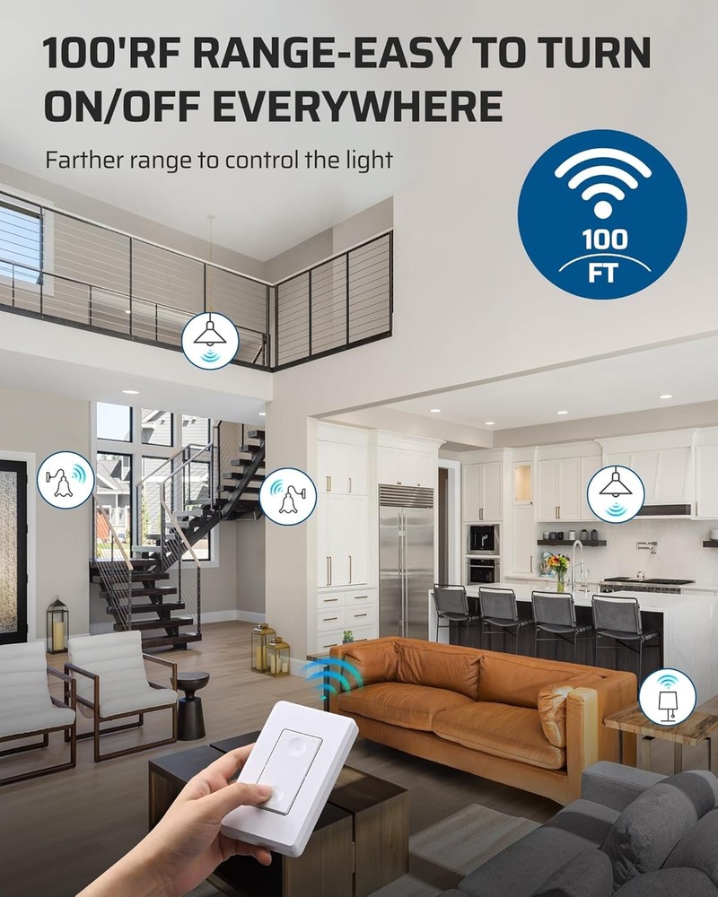 2 Remote + 4 Socket Wireless Light Bulb Socket Switch Kit, ETL Listed