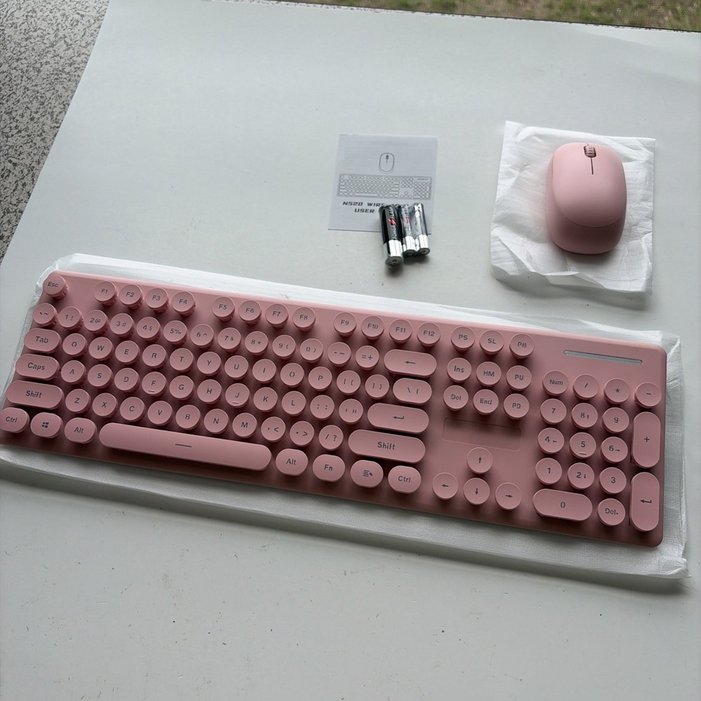 Wireless Keyboard and Mouse Combo, Full Size Compact Quiet Wireless Pink