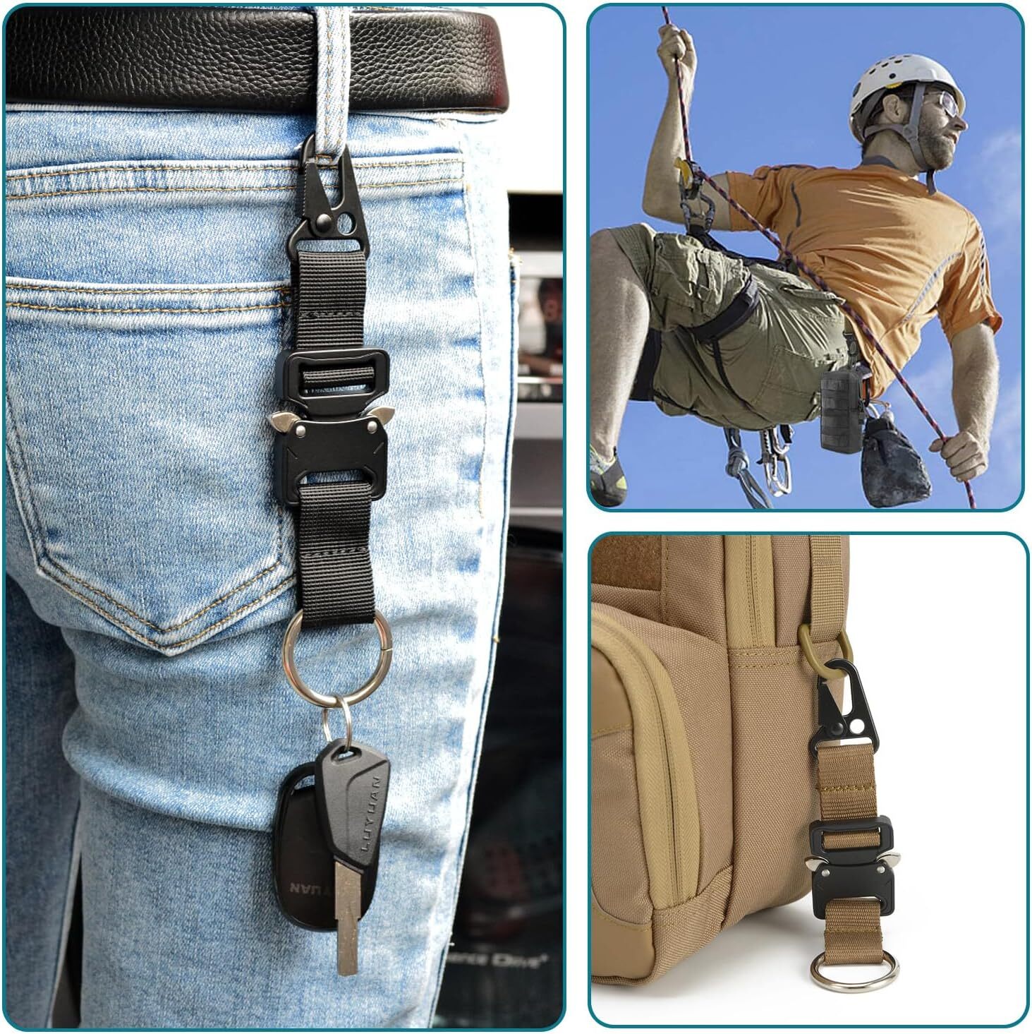 Tactical Keychain with Heavy Duty Quick Release Metal Buckle EDC Gear Clip Ring