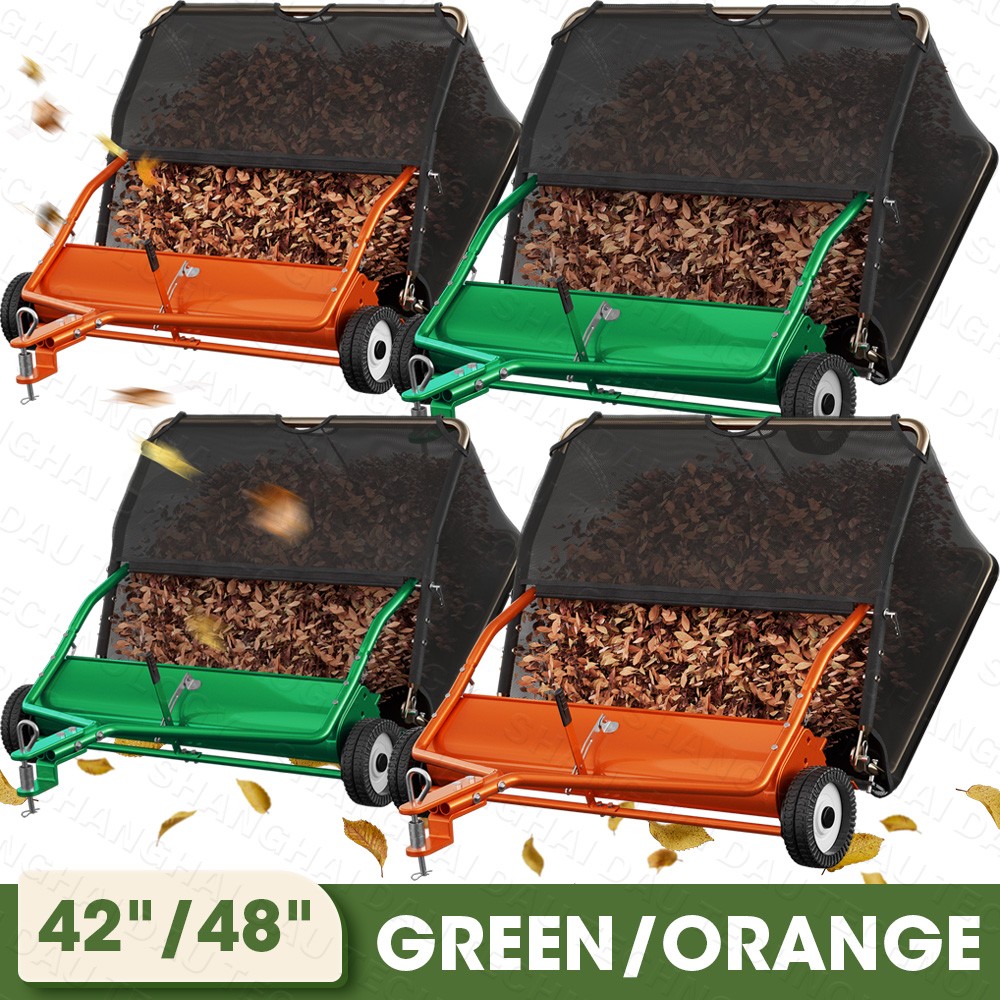 42/48 " Tow-Behind Lawn Sweeper Leaf Yard Collector Adjustable Sweeping Height