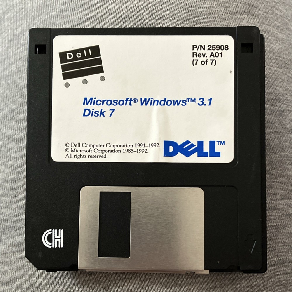 Vintage 1992 Dell Microsoft Windows 3.1 3.5" Floppy Disk Operating System Set
