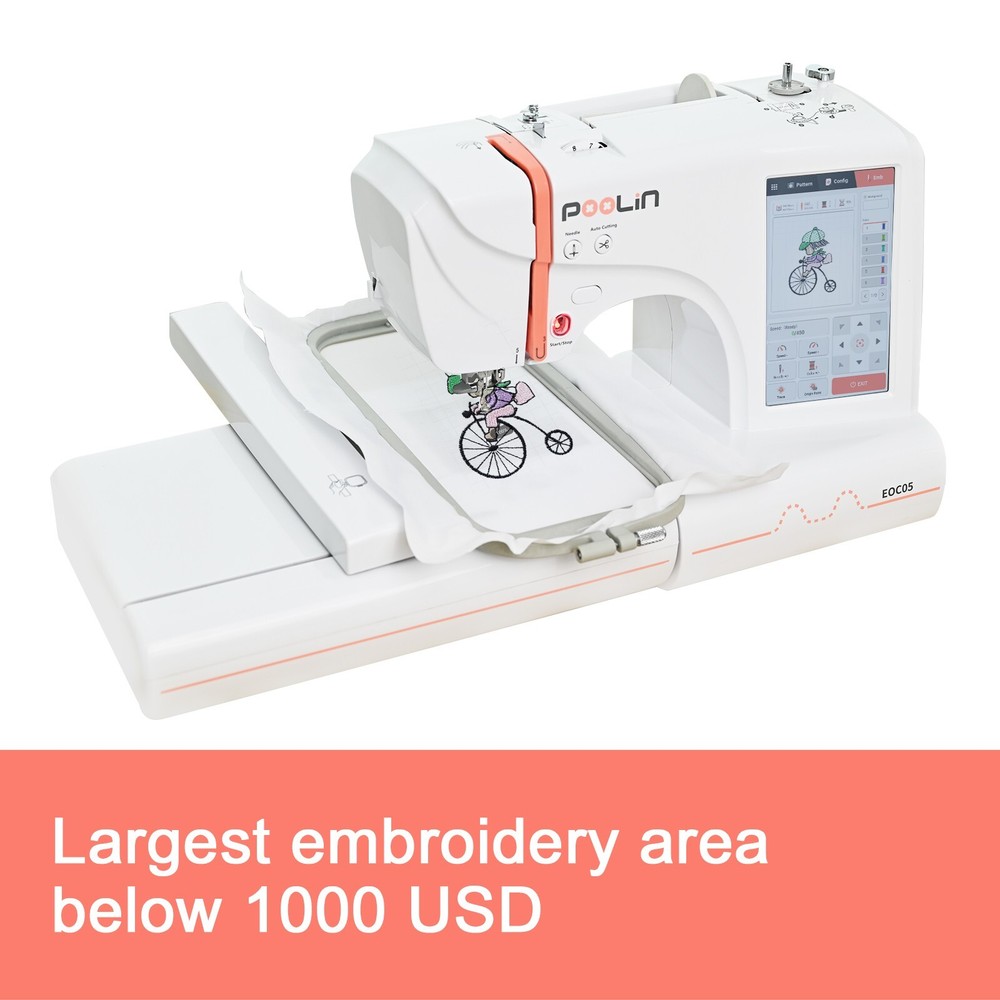 Poolin EOC05 4 x 9.2" Computerized Embroidery Machine 7'' Large LCD Touch Screen