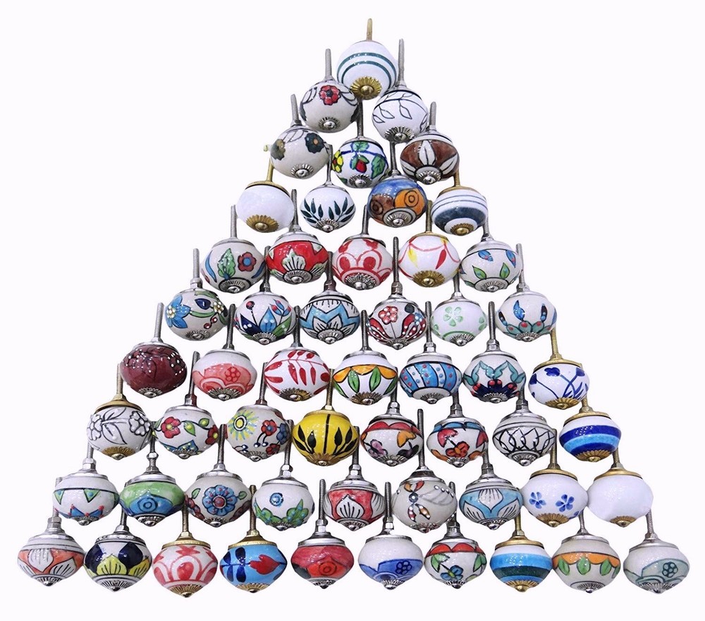 Indian Wholesale 50 PC handmade Floral Printed Ceramic knobs Door Handle