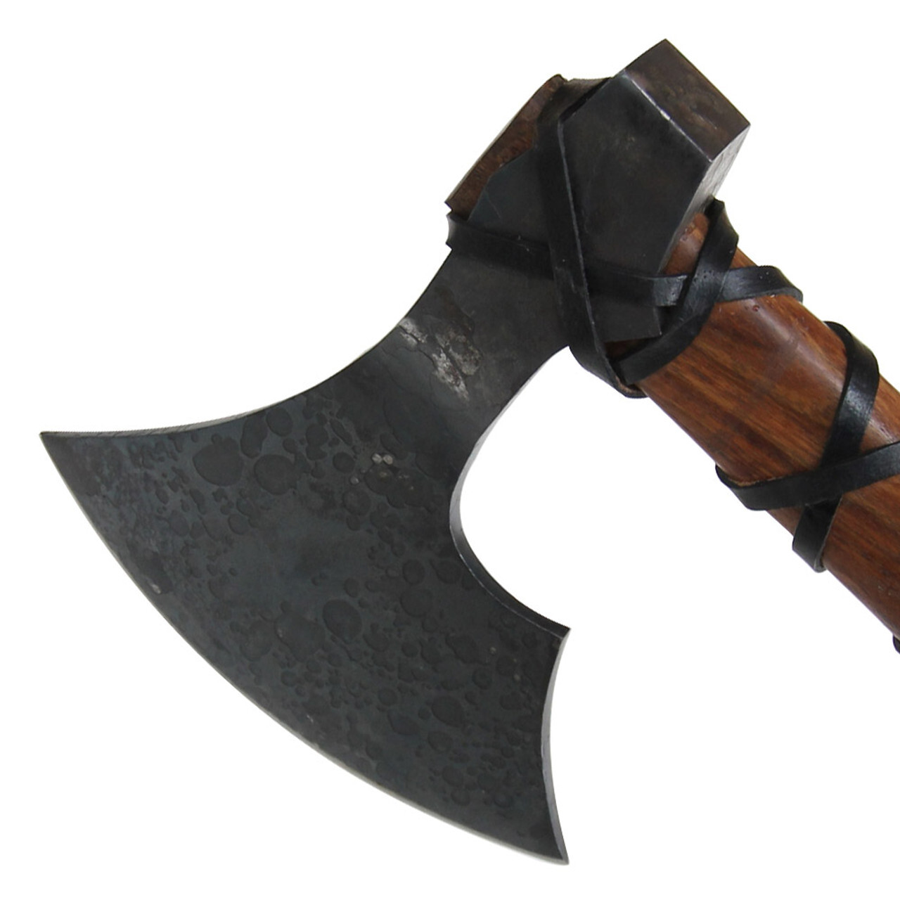Viking Battle Ready Wolf Forged Steel Heathen War Axe Leather Wrapped Handle