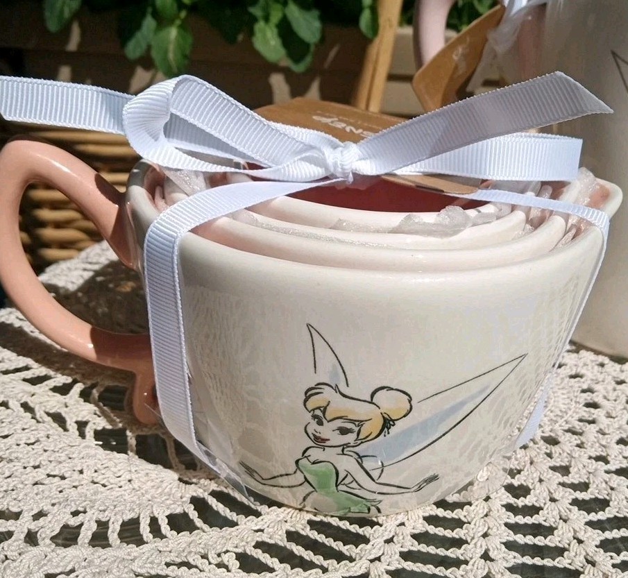 NEW RAE DUNN Tinker Bell Pink SET "Pixie Magic" Mug & 4 Nesting Measuring Cups