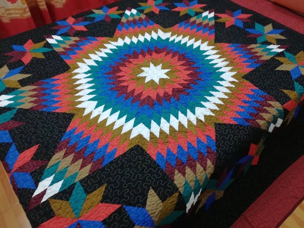 King size machine pieced and quilted Patchwork quilt#148BR