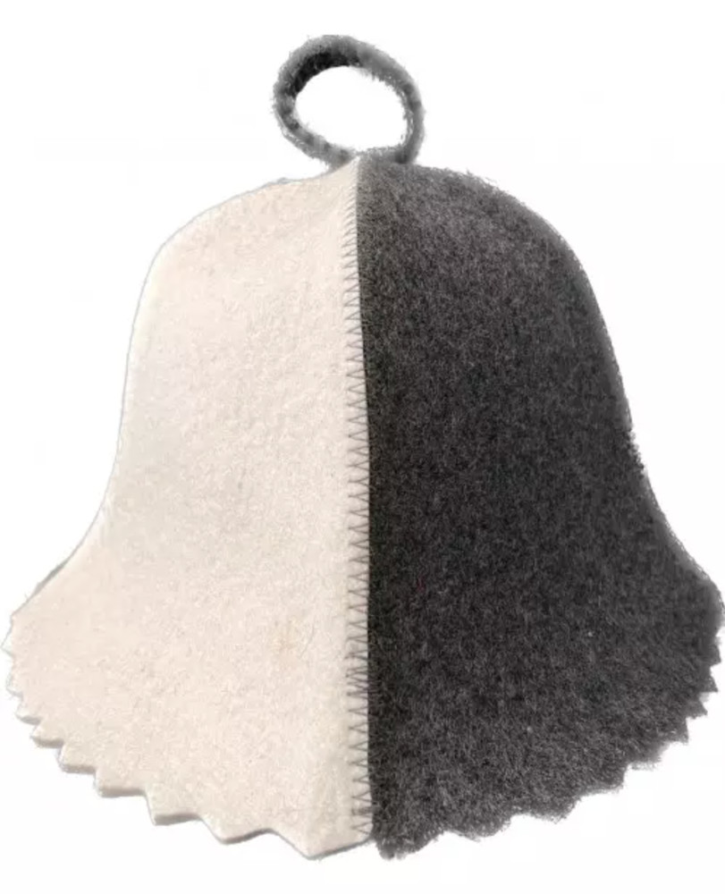 Sauna hat -  Grey / White, wool 100%,