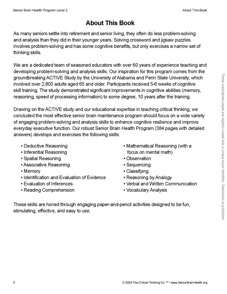 Senior Brain Health Research-Based Problem-Solving Puzzle/Activity Level 2 Book