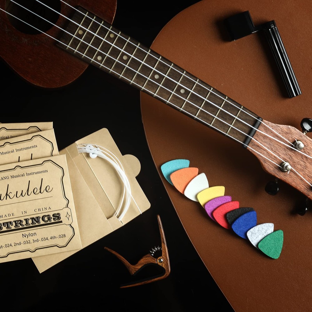 Ukulele Strings Accessories Kit, Nylon Ukulele Strings Set, Tuner, Felt Picks...