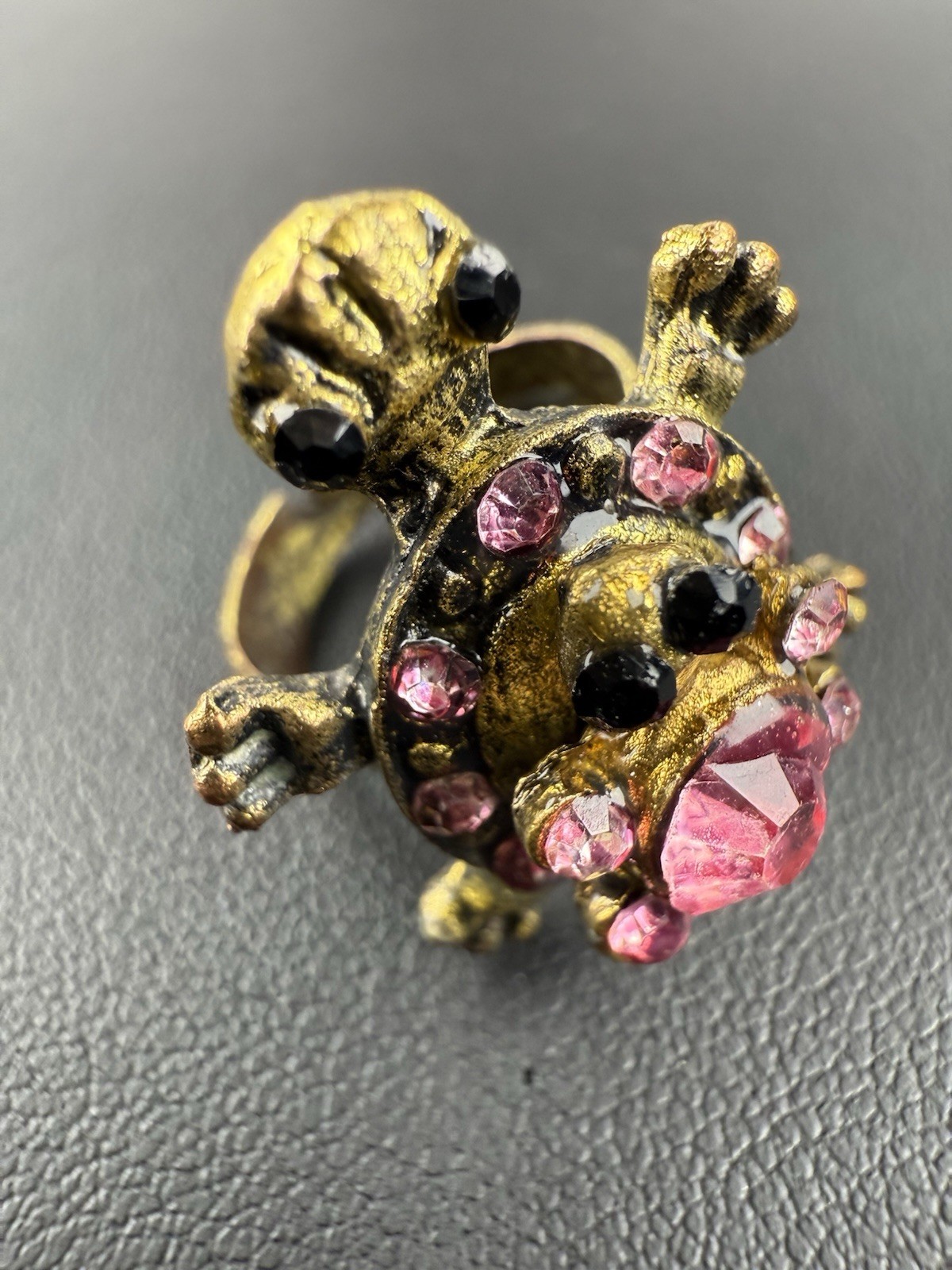 Gold Tone Pink Rhinestone Double Turtle Ring Size 5-7 Jewelry
