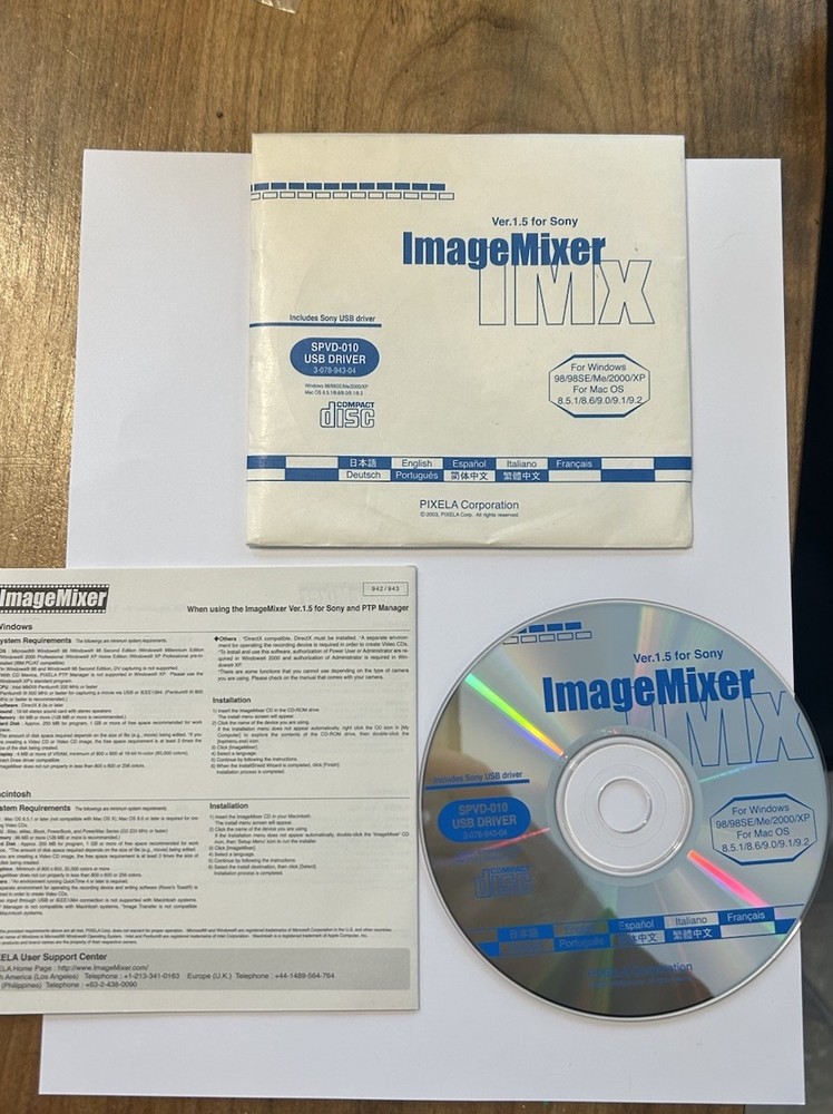 Image Mixer Version 1.5 For Sony USB Driver CD Rom Disk for Windows 98/98SE