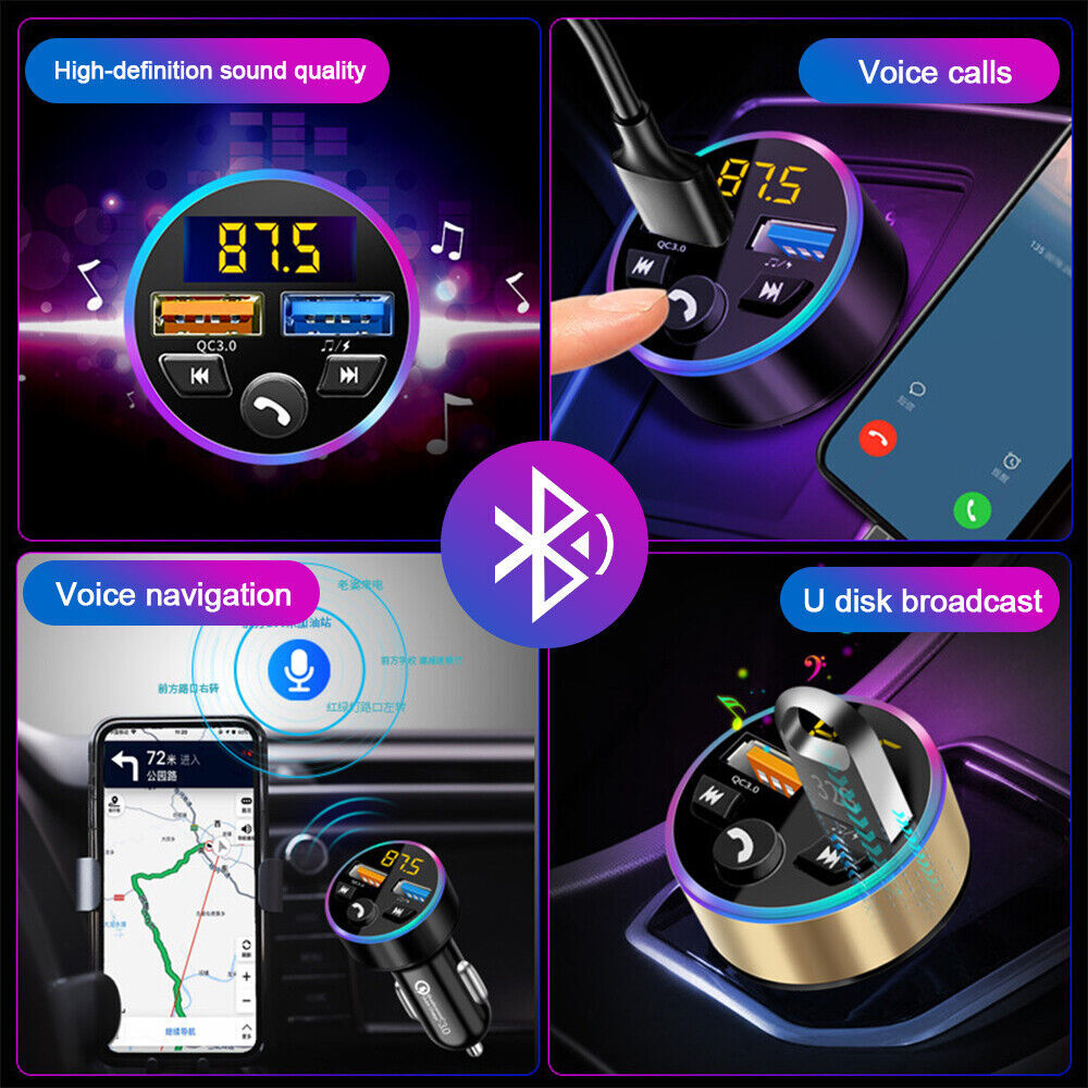 Cigarette Lighter Car Bluetooth FM Transmitter Radio Adapter 2 USB Charger