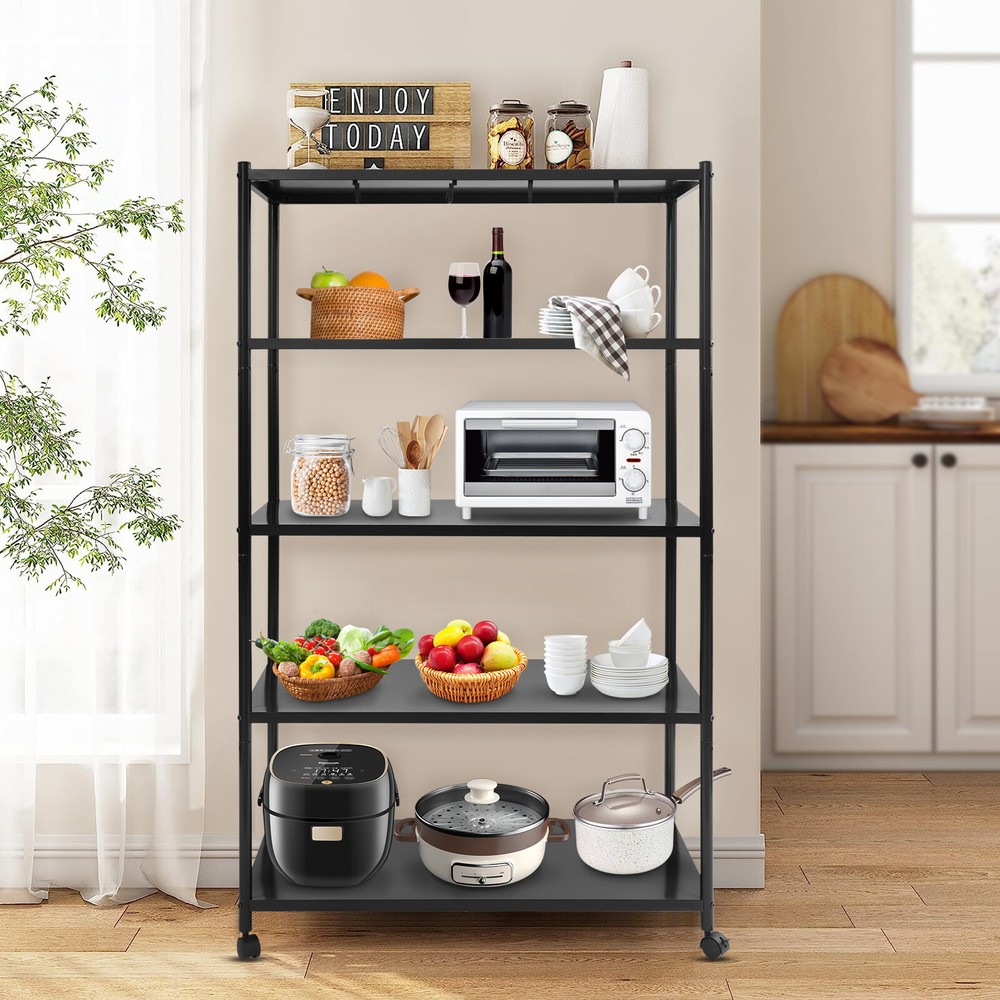 Adjustable Kitchen Storage Rack with Wheels, Storage Rack, 5 Tier Storage Rack