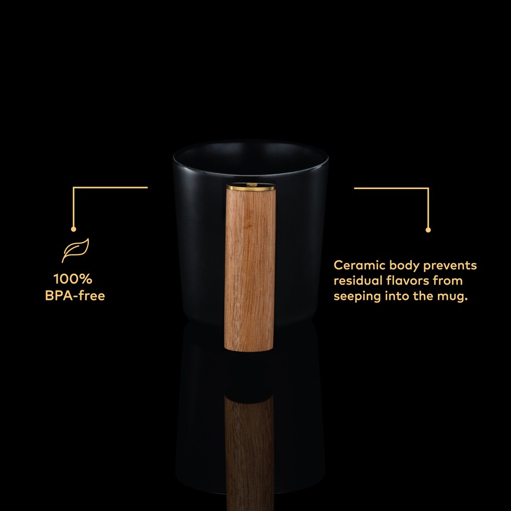 ChefWave Artisan Series Ceramic Coffee Mug with Bamboo Handle (Black)