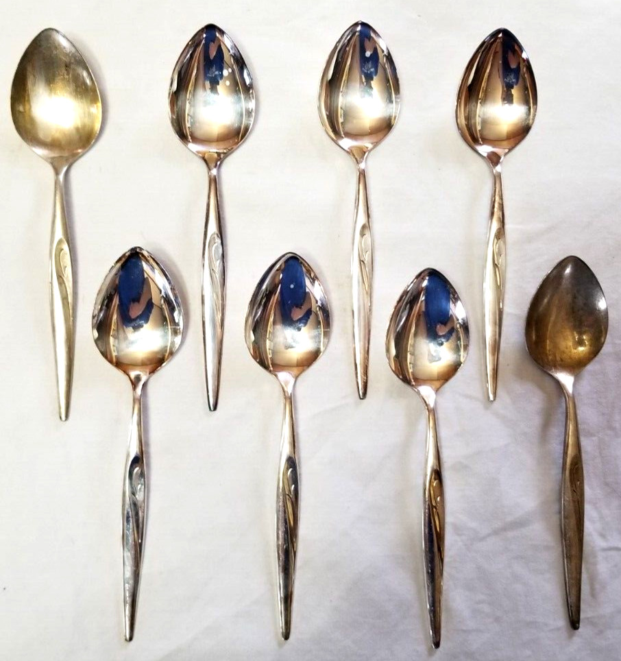 Oneida Community Flight Pattern Silver Plate 8 Dinner Table Spoons VTG 1963