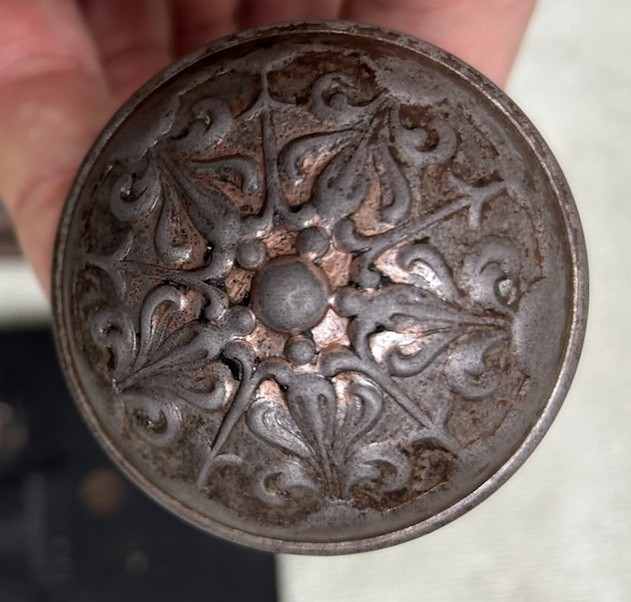 Antique Victorian Metal Door Knob Set With Mortise & Backplates