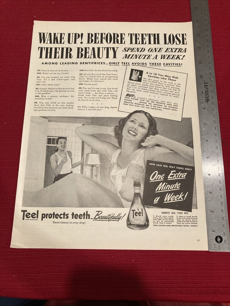 Teel Dentifrice One Extra Minute A Week 1940’s Print Ad