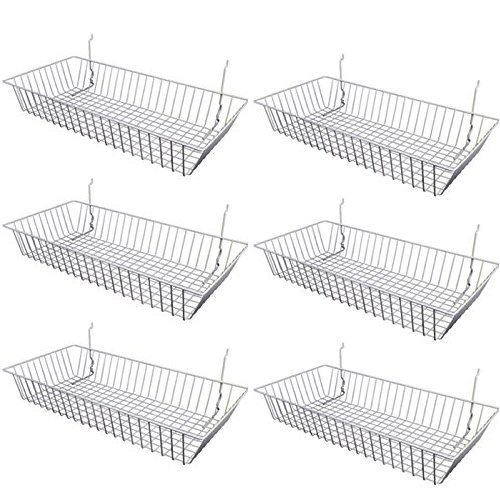 6 pcs - 24" x 12" x 4" Baskets for Gridwall/Slatwall/Pegboard - CHROME