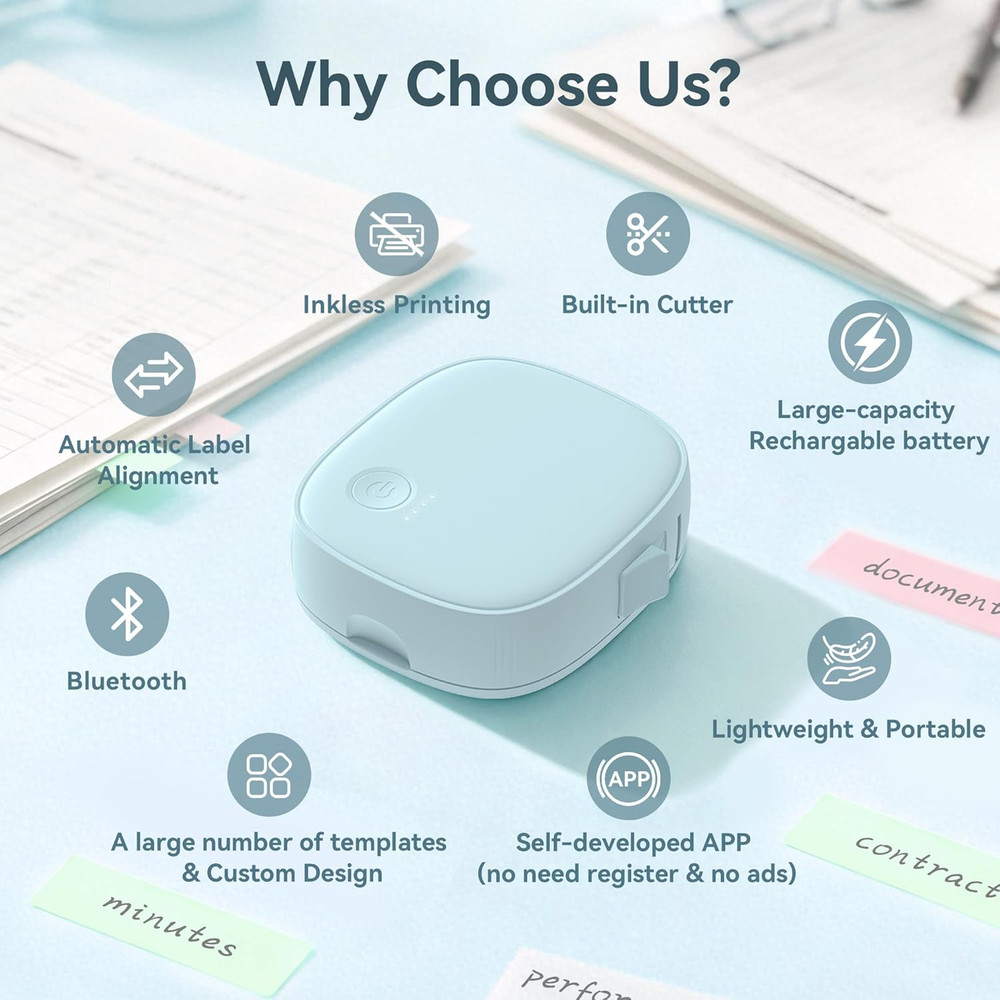 Mini Label Maker Machine with Tape AH-P05, Portable Bluetooth Mini Label Printer