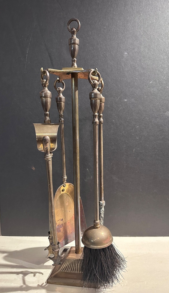 Fireplace tool set, vintage, brass
