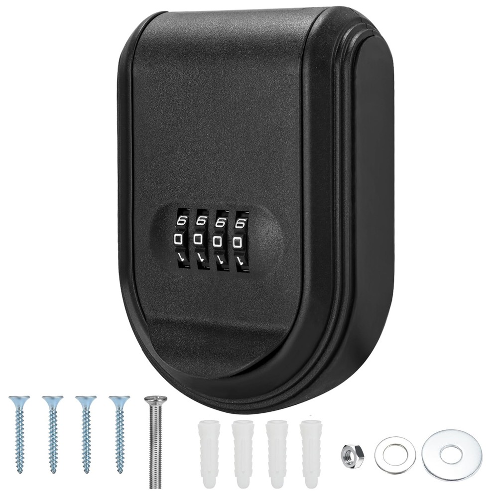 Wall Mount & Magnetic Key Lock Box with 4-Digit Combination Code - Black Heav...