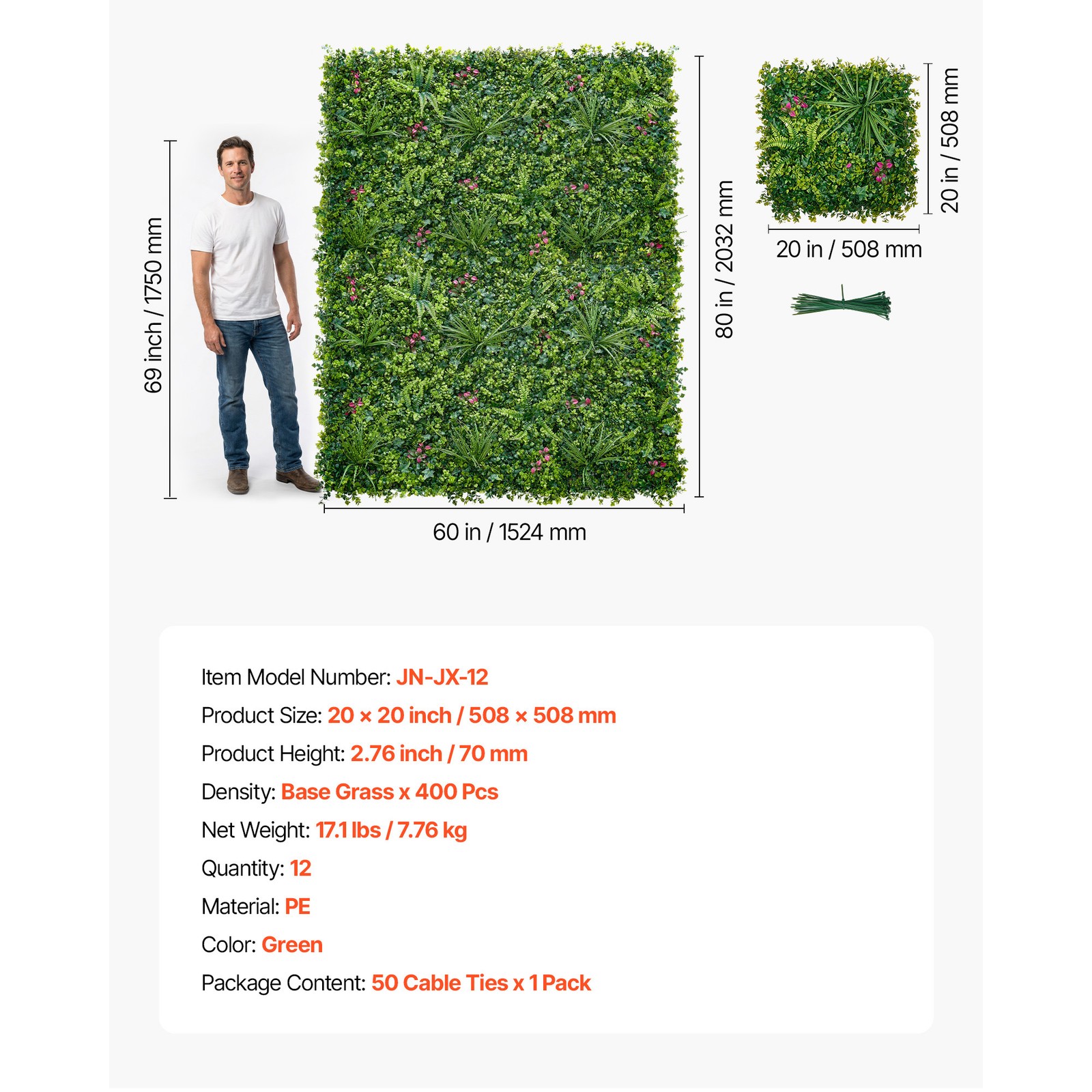 Uimoso Artificial Plant Wall Panels 12PCS 20 x 20 in Greenery Backdrop