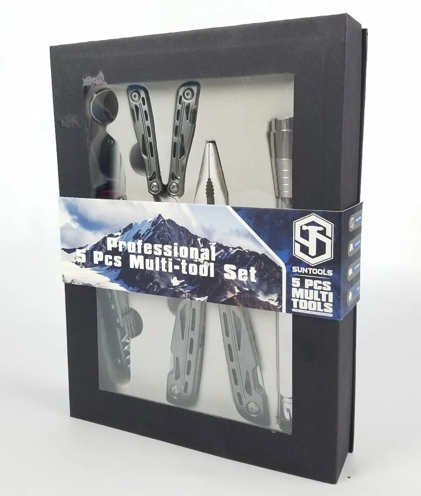 Suntools Professional 5 Pcs Multi-tool Set Flashlight Pliers Pocket Knife New