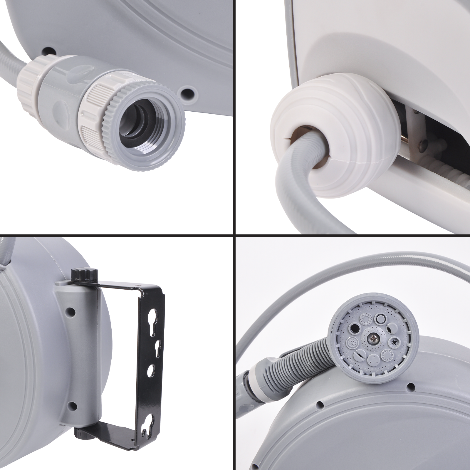 32FT 65FT 100FT Retractable Garden Water Hose Reel Spray Gun Rewind Wall Mounted