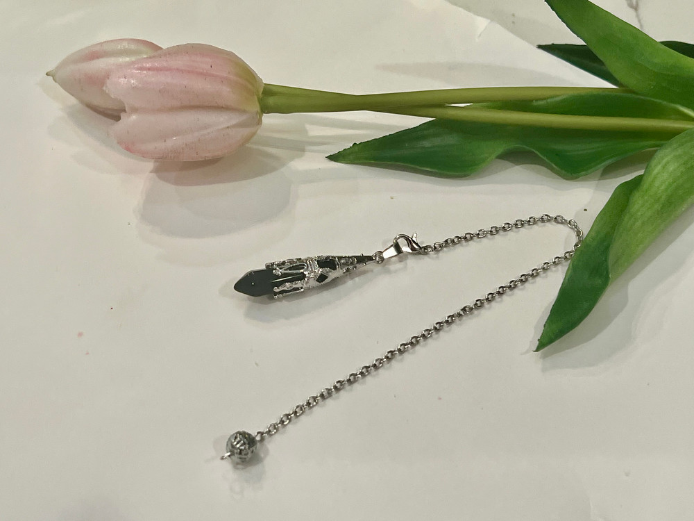Blessed Elegant Black Obsidian Pendulum, Obsidian Dowsing Rod