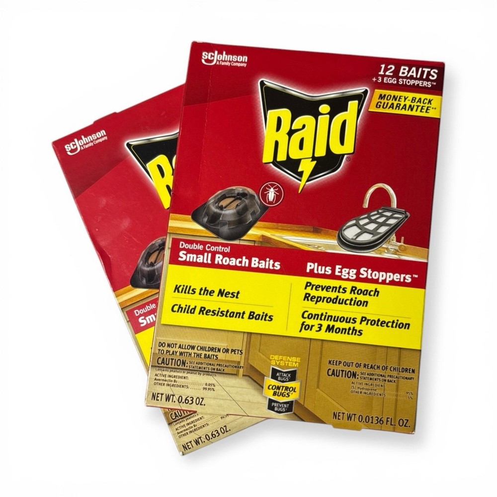 Raid Small Roach Baits And Egg Killer 24 Baits And 6 Egg Stoppers - NEW 2 PACK