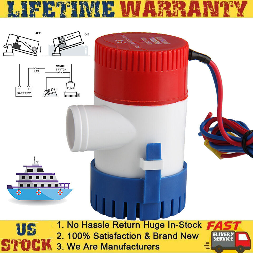 1100GPH 12V Electric Marine Submersible Bilge Sump Water Pump Boat 1-1/8" Hose