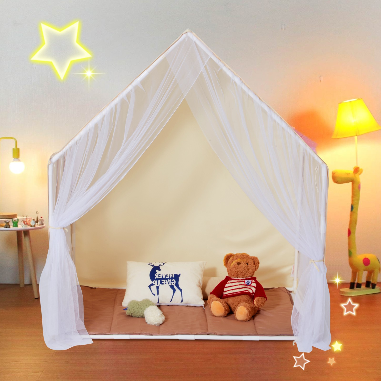 Kids Play Tent Kids Tent for 1-5 Years Old Yurt Toddler Tent with Mat Lamp