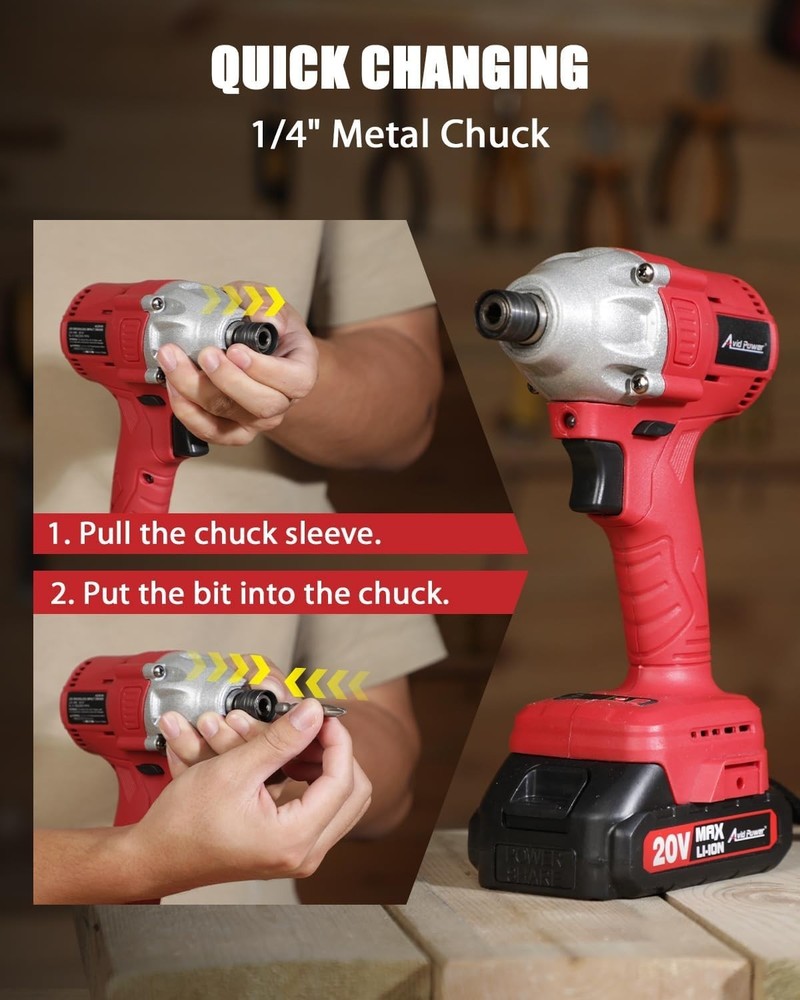 Impact Driver Kit, 250N.m. 20V Brushless Impact Driver Set, 2 Variable Speeds...