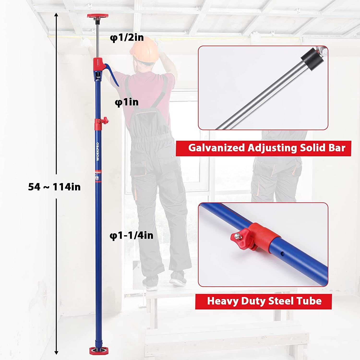 WORKPRO Cabinet Jack Support Pole 54-114 Inches Steel 2-Pk with 154 lbs Capacity